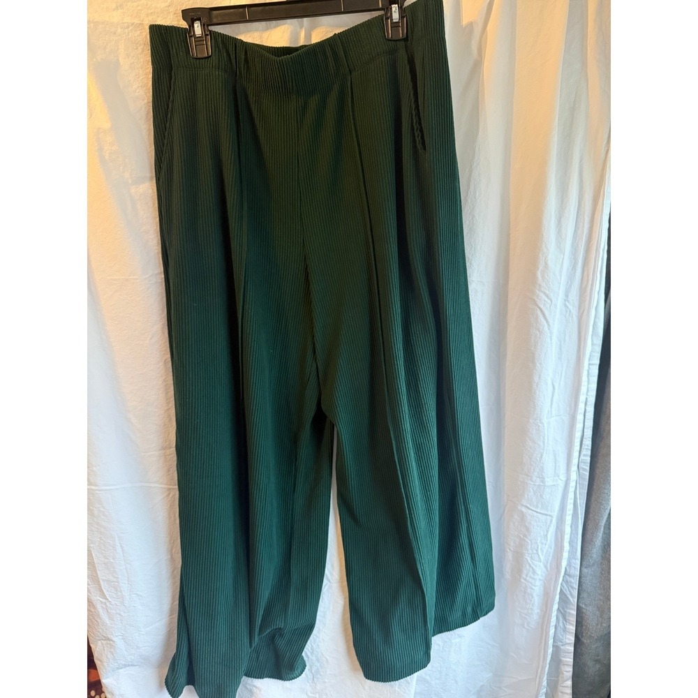 Lauren Conrad Womens XL Short Ribbed Wide Leg Pants Forest Green Elastic Waist